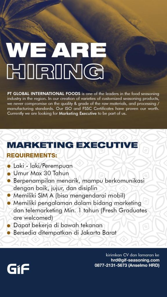 PT Global International Foods – Marketing Executive